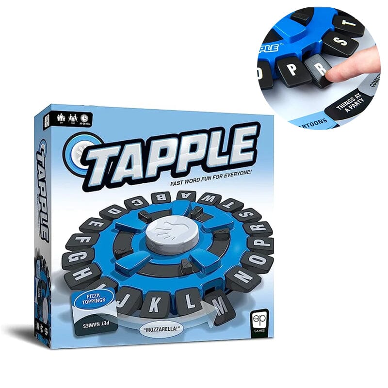 Tapple™ hurtigt ordspil, bærbart familielegetøj med farverige segmenter og en spændende timer til hurtig tænkning.