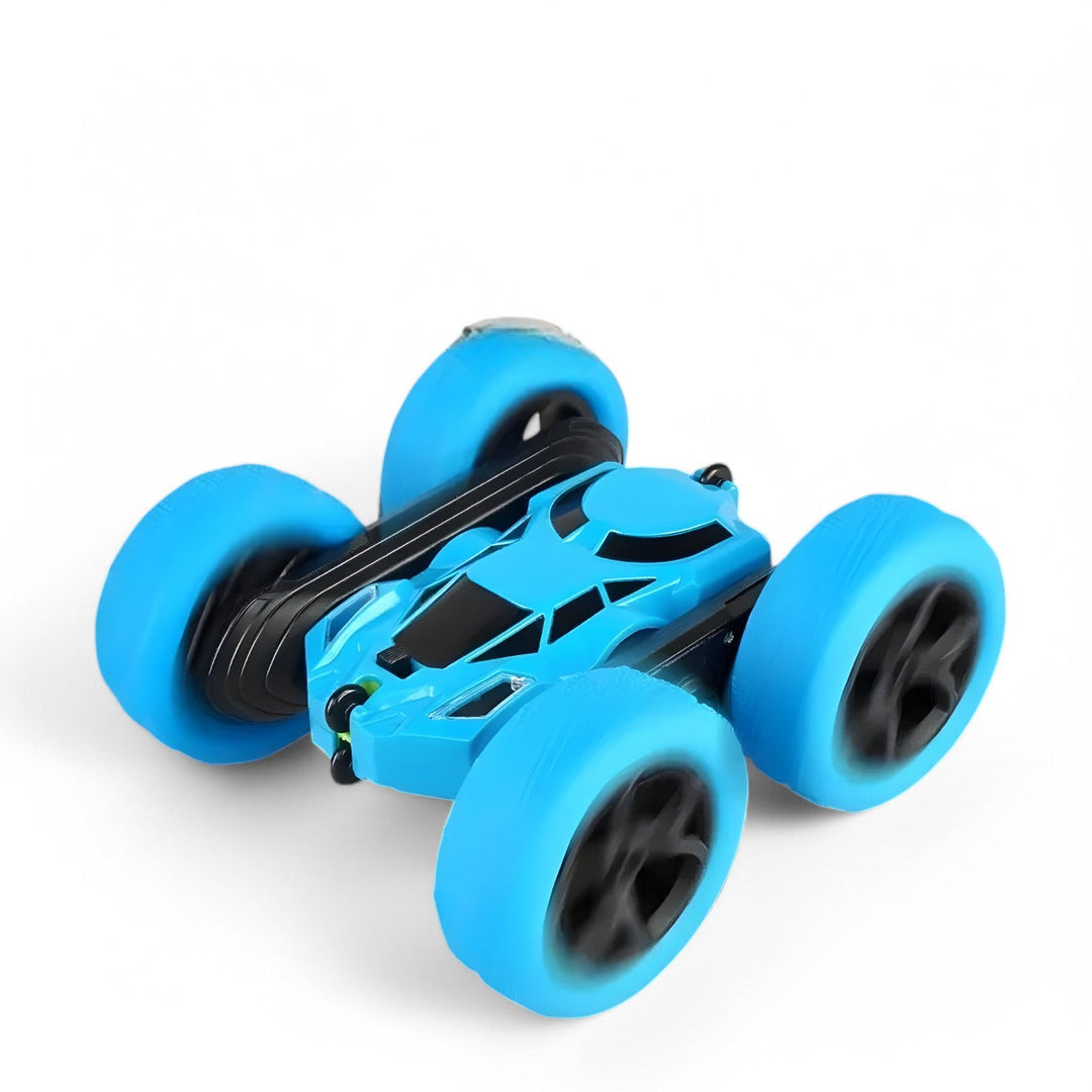 RC-stuntkøretøj med 360° rotation og flip-funktion, terrængående, ideel til børn, i blå med robuste gummidæk