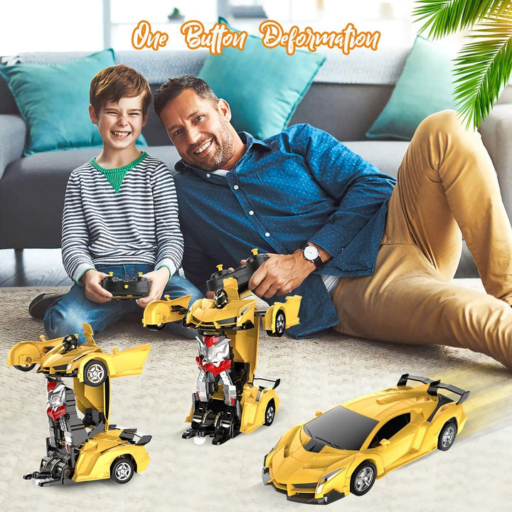 RC transformeringsbil, robotlegetøj, 2.4GHz, farverig bil, kan omdannes til robot, ideel til børn, interaktiv