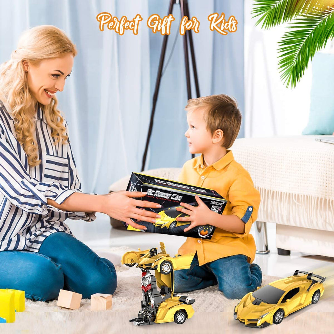 RC transformeringsbil, robotlegetøj, 2.4GHz, farverig bil, kan omdannes til robot, ideel til børn, interaktiv