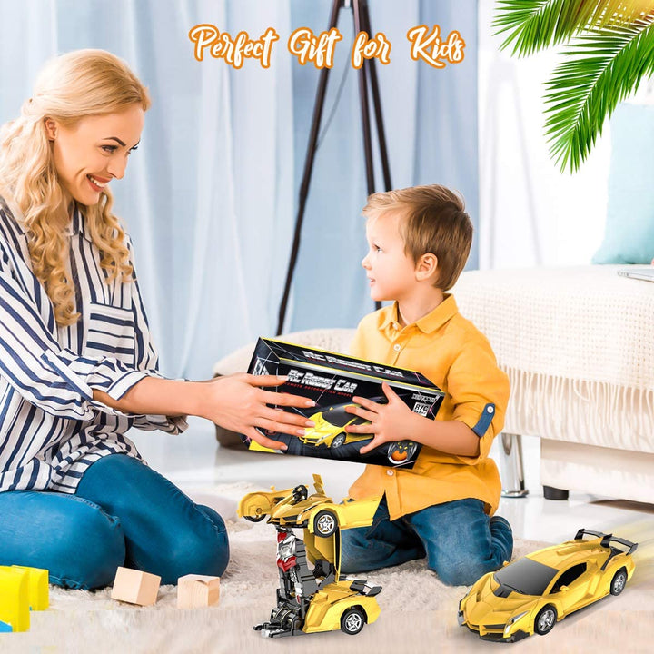 RC transformeringsbil, robotlegetøj, 2.4GHz, farverig bil, kan omdannes til robot, ideel til børn, interaktiv