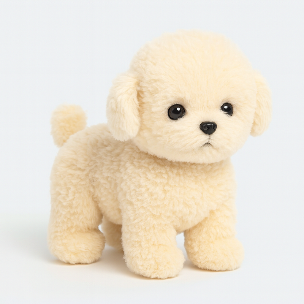 Blød og tryg interaktiv bamsehund, en realistisk plys hvalp ideel som sovekammerat og sensorisk legetøj.