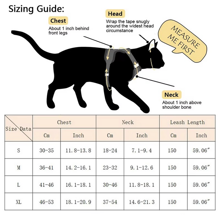 Justerbar mesh-vestsele til katte, med reflekterende striber & stærk snor for sikkerhed.