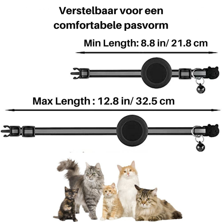 Reflekterende kattehalsbånd med sikkerhedslås og GPS-holder, for øget synlighed og beskyttelse.
