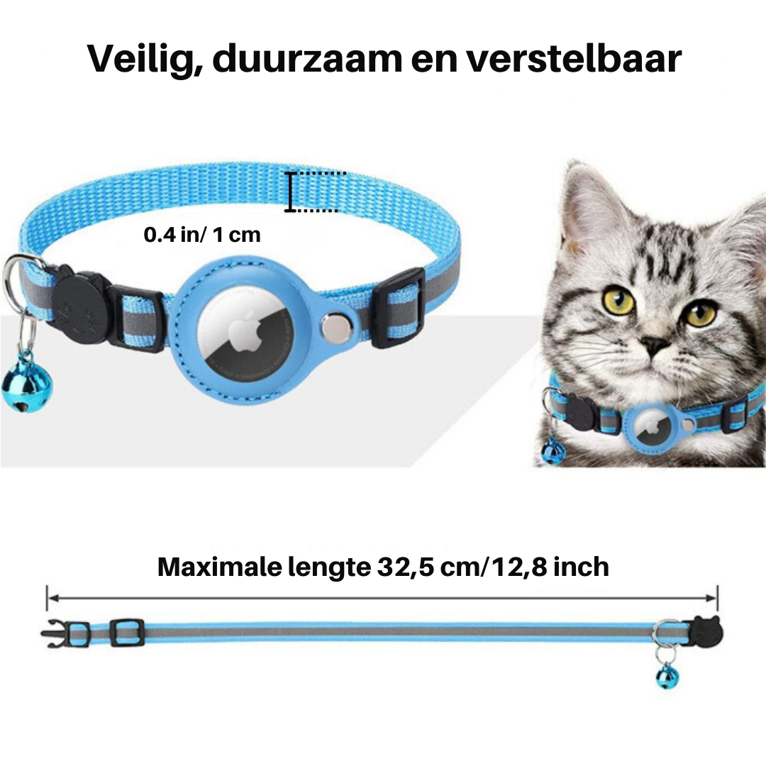 Reflekterende kattehalsbånd med sikkerhedslås og GPS-holder, for øget synlighed og beskyttelse.