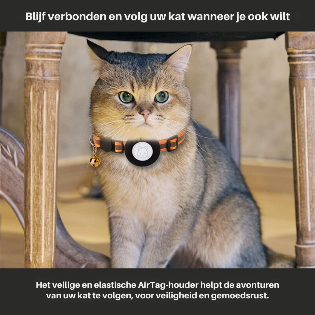 Reflekterende kattehalsbånd med sikkerhedslås og GPS-holder, for øget synlighed og beskyttelse.