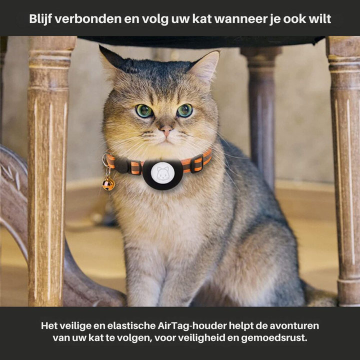 Reflekterende kattehalsbånd med sikkerhedslås og GPS-holder, for øget synlighed og beskyttelse.