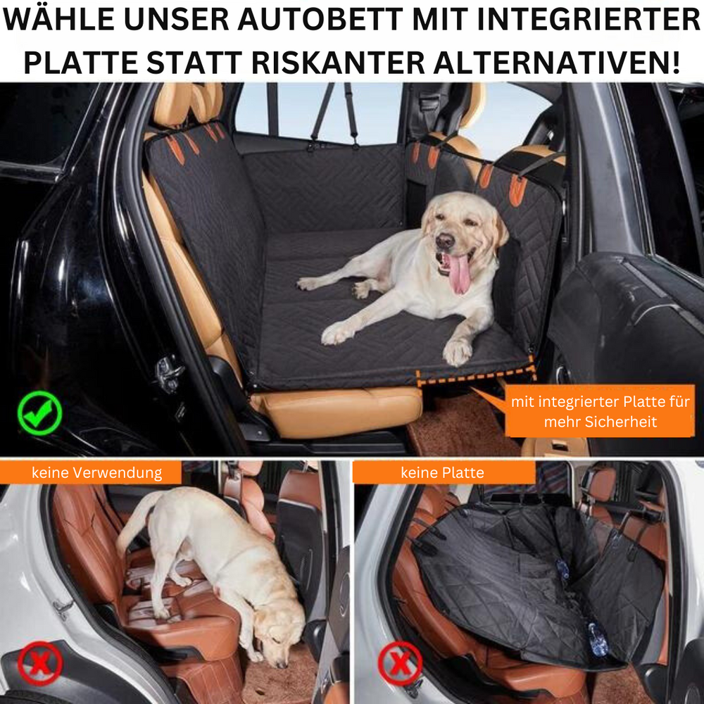 Rivefast, vandtæt bilsædeudvidelse til hunde med hård bund, beskytter bilens indre og giver hundekomfort.