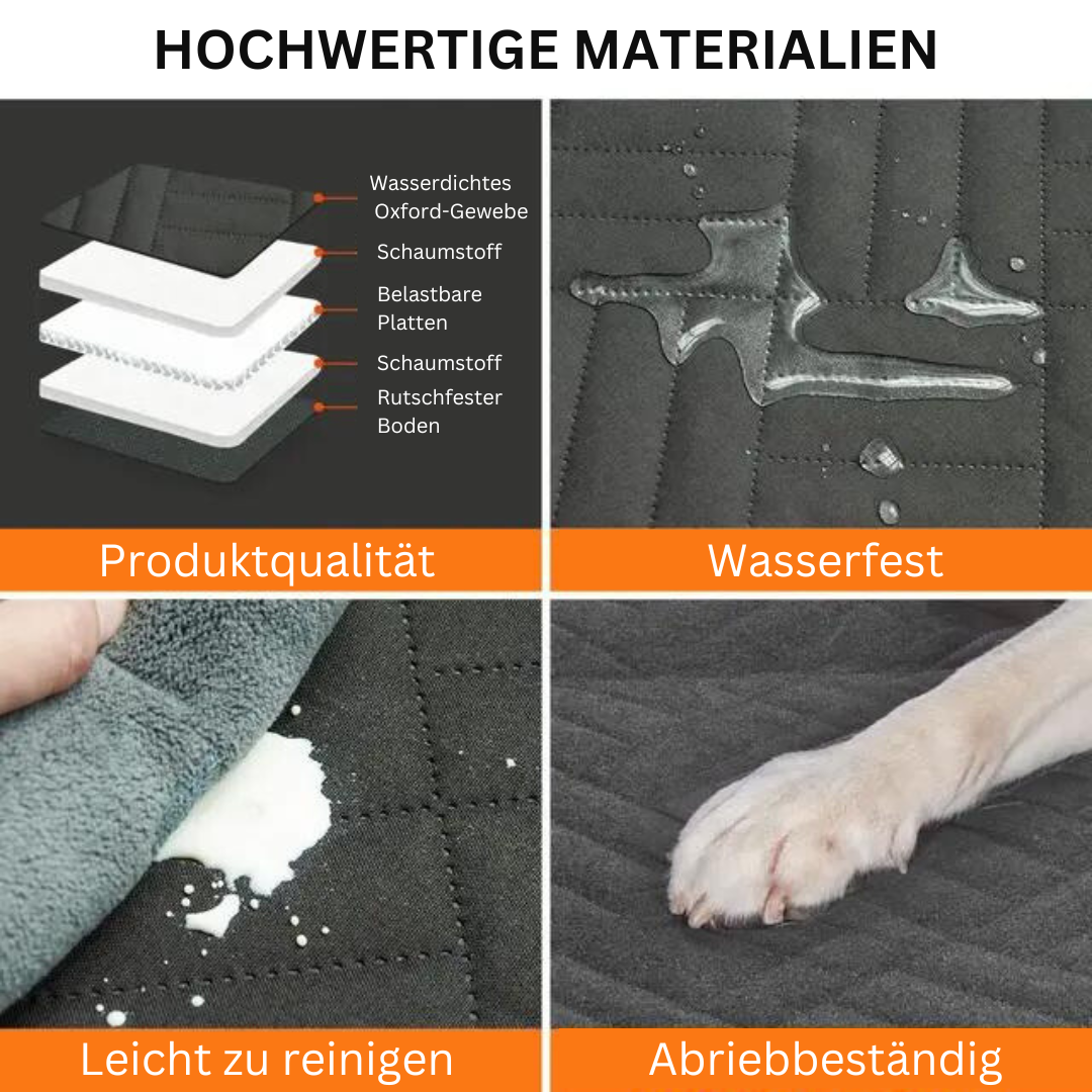 Rivefast, vandtæt bilsædeudvidelse til hunde med hård bund, beskytter bilens indre og giver hundekomfort.
