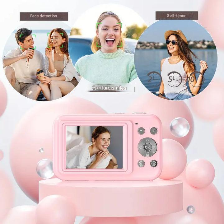 Pink retro digitalkamera for et unikt og livligt touch.