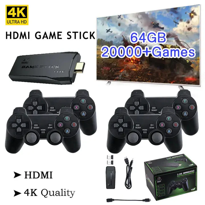 Lille HDMI stick retro gaming konsol i 4K med over 20.000 præinstallerede spil. Få retro spil på dit TV nemt.