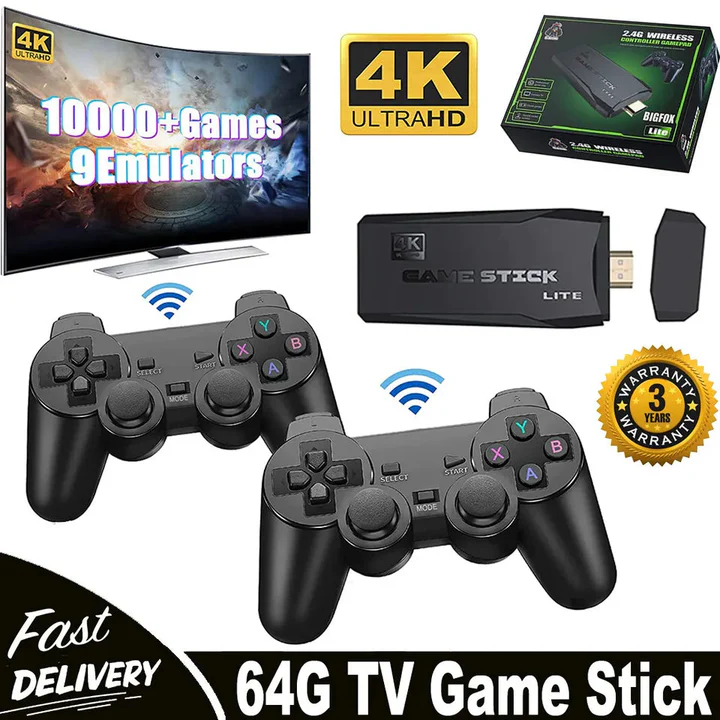 Nostalgisk retro gaming HDMI stick i 4K med 20.000+ klassiske spil. Trådløs controller support for moderne spilglæde.