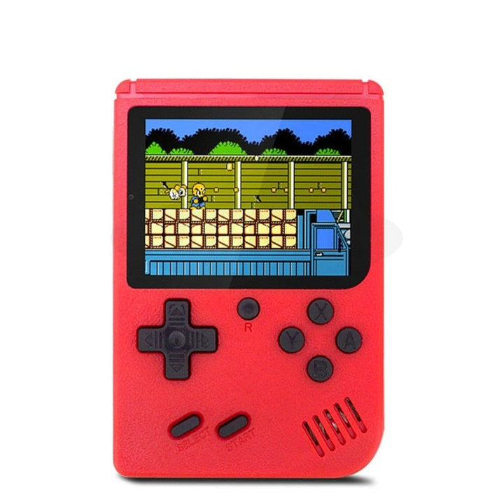 Retro håndholdt spillekonsol med farverigt display, klar til gaming underholdning for børn og voksne.