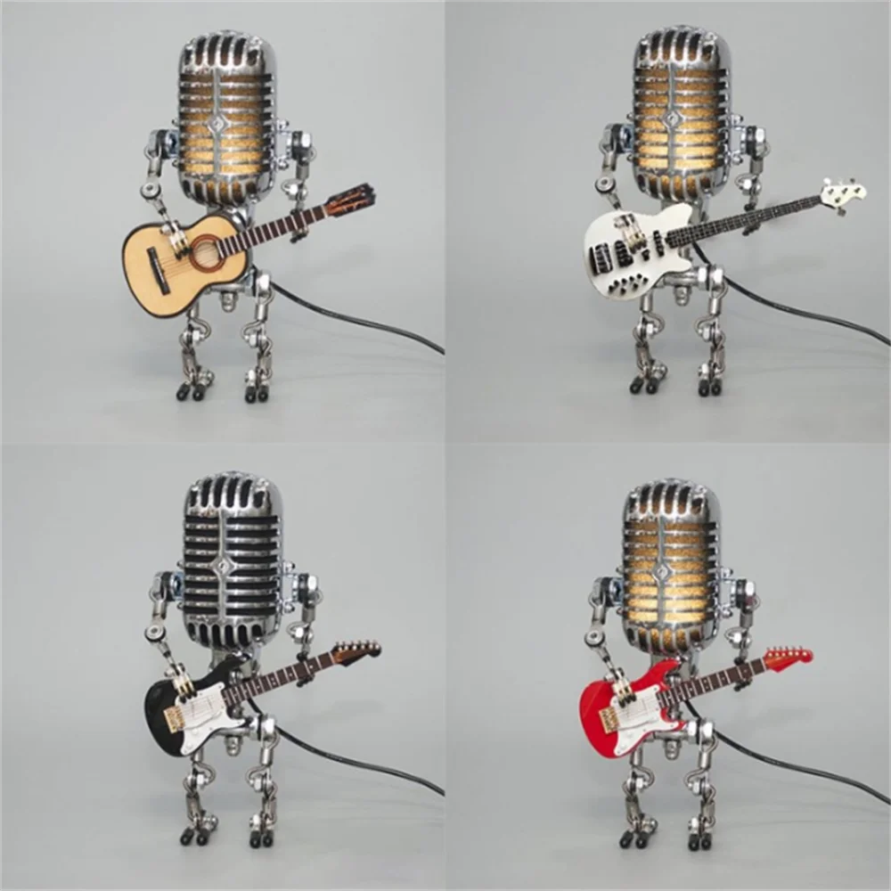 Kreativ HJALMAR robot bordlampe med musiktema; en super gave til børn & musikelskere. Dæmpbar LED.
