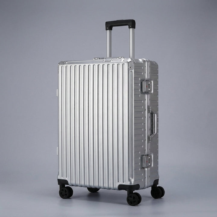 Mellem indchecket bagage aluminiumskuffert, holdbar rejsetaske med 360° hjul, perfekt til ferie.