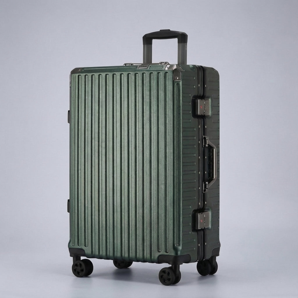 Travique aluminiumsrejsekuffert med robust ramme, ideel som håndbagage eller indchecket bagage.