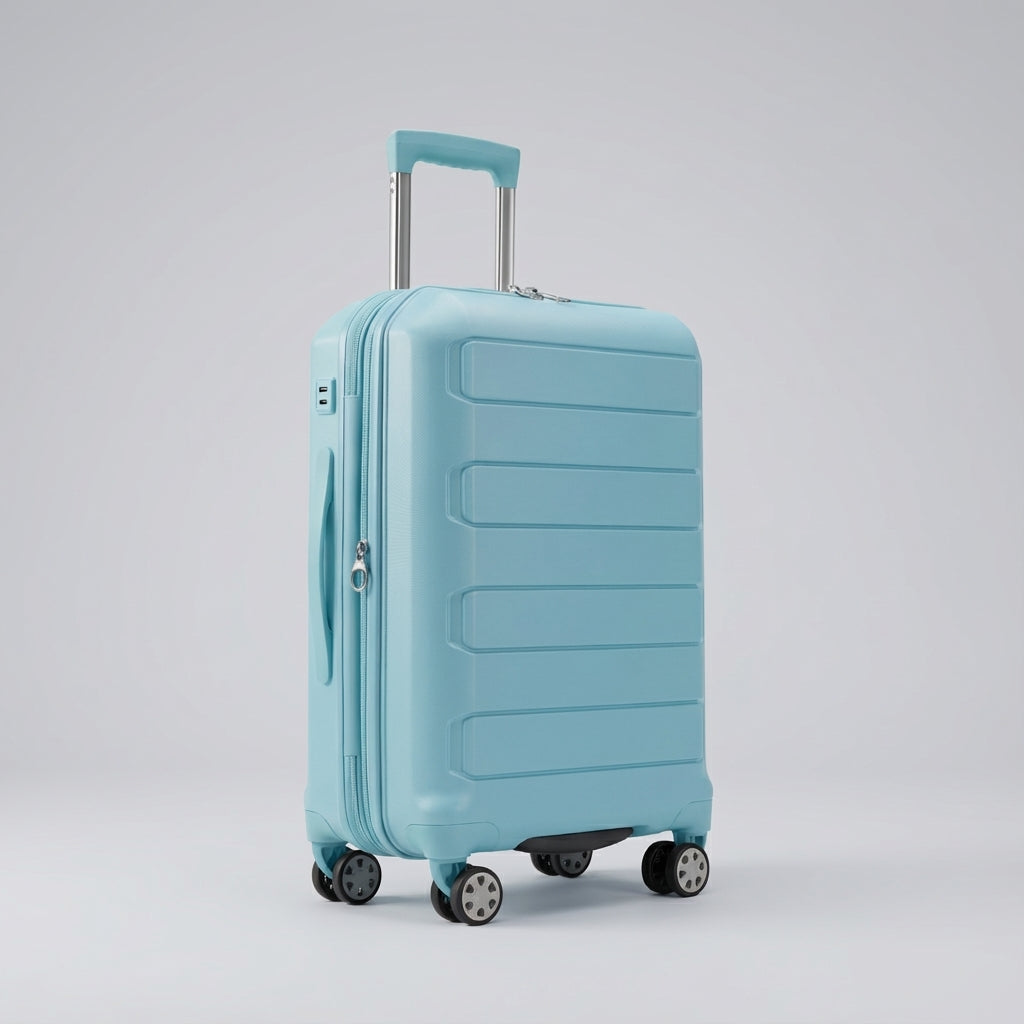 Rejsekuffert med smidige 360° spinnerhjul og robust hardcase design for optimal mobilitet.