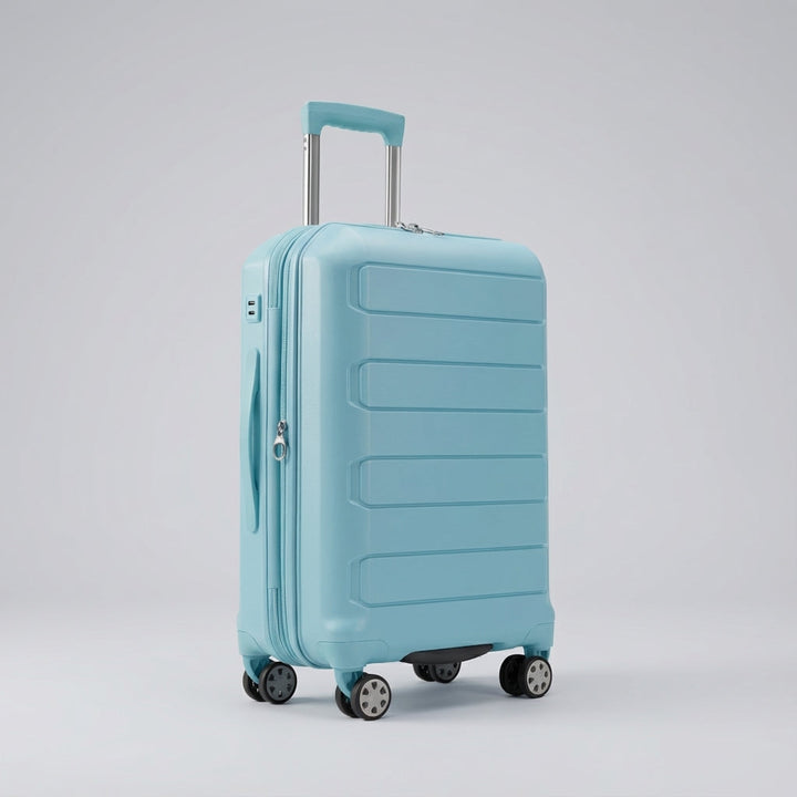 Rejsekuffert med smidige 360° spinnerhjul og robust hardcase design for optimal mobilitet.