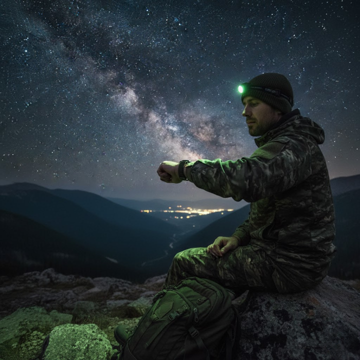 Slidstærkt unisex militærur med tydelig lysende urskive, optimalt til outdoor brug og navigation om natten.
