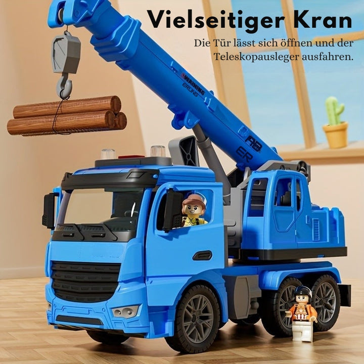 Robust kranbil legetøj med stor bevægelig kranarm, levende detaljer, blinkende lys og lydeffekter