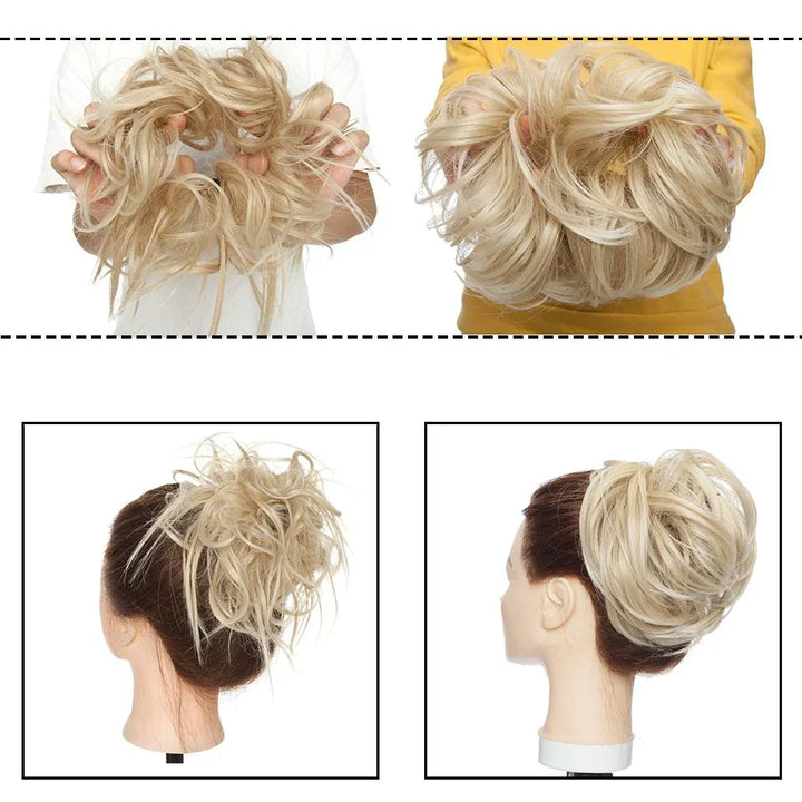 Elegant scrunchie med rommelig haarknot til kvinder. Hurtig og nem frisure for enhver lejlighed.