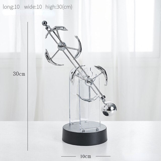 Roterende evighedspendel, dekorativt ornament med elegant dobbelt-trippelring design, lydløst og hypnotisk.