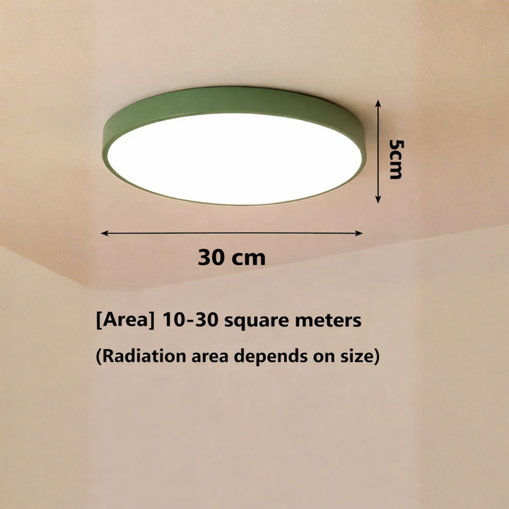 Minimalistisk rund LED loftslampe, perfekt til stilren og energieffektiv hjemmeindretning.