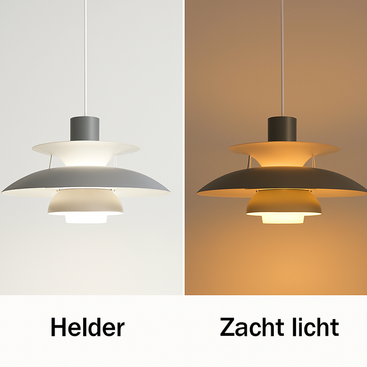Rund dæmpbar LED-loftlampe i aluminium og akrylglas, elegant design, ideel til belysning i stue og spisestue