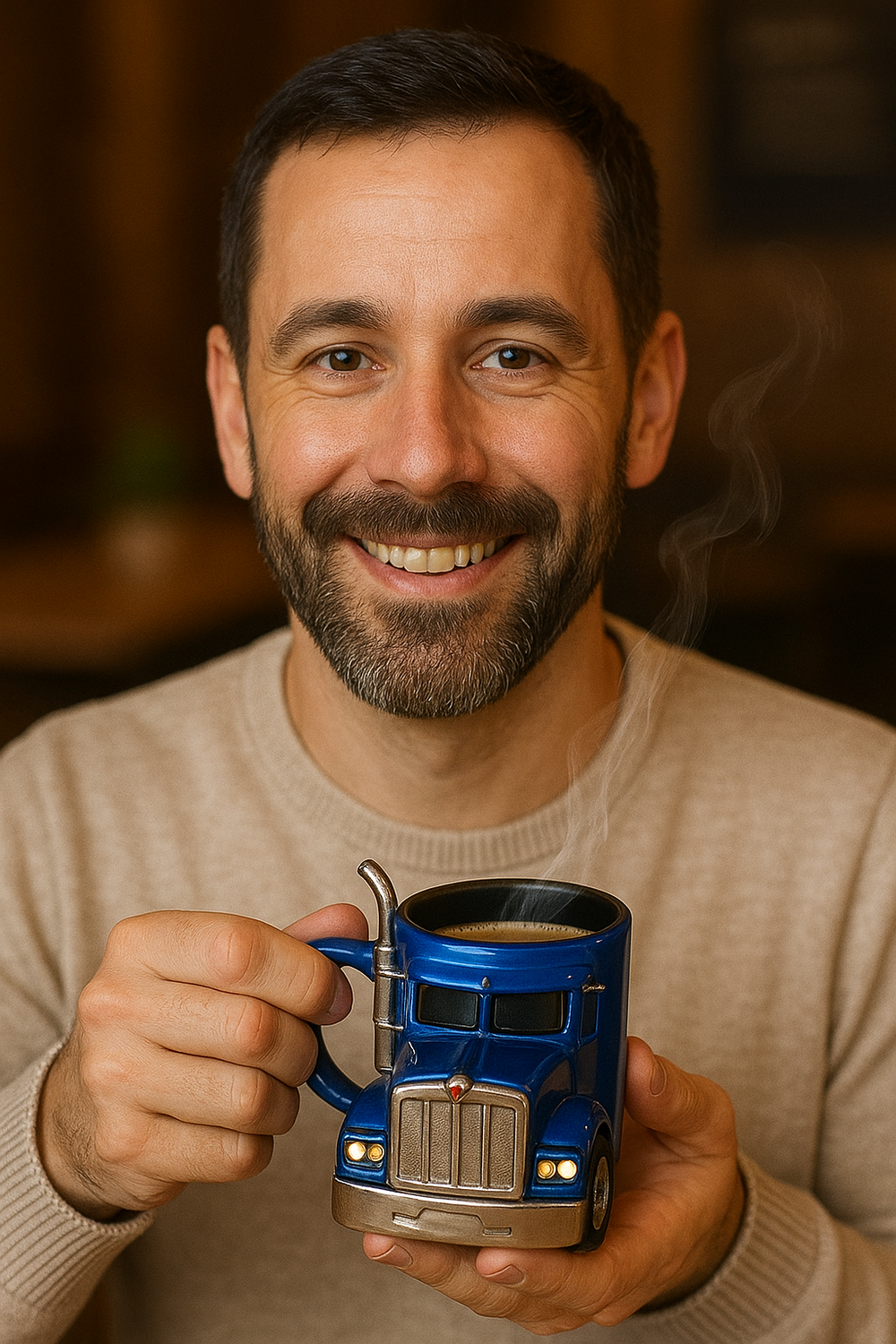 Unisex trailermugg i stål, termokrus perfekt til kaffe på farten, med modig stil.