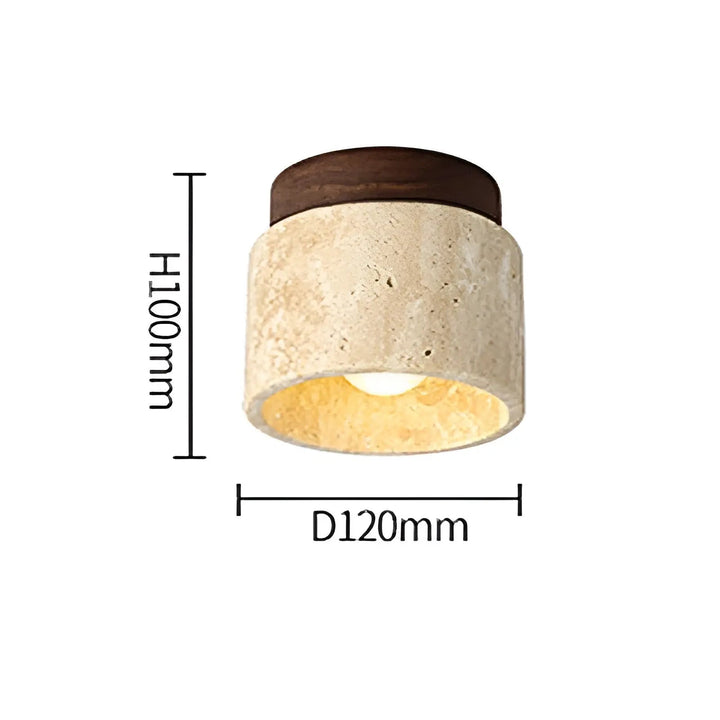 Rustik travertin-loftslampe af træ, minimalistisk Wabi-Sabi design, naturlig og elegant belysning.