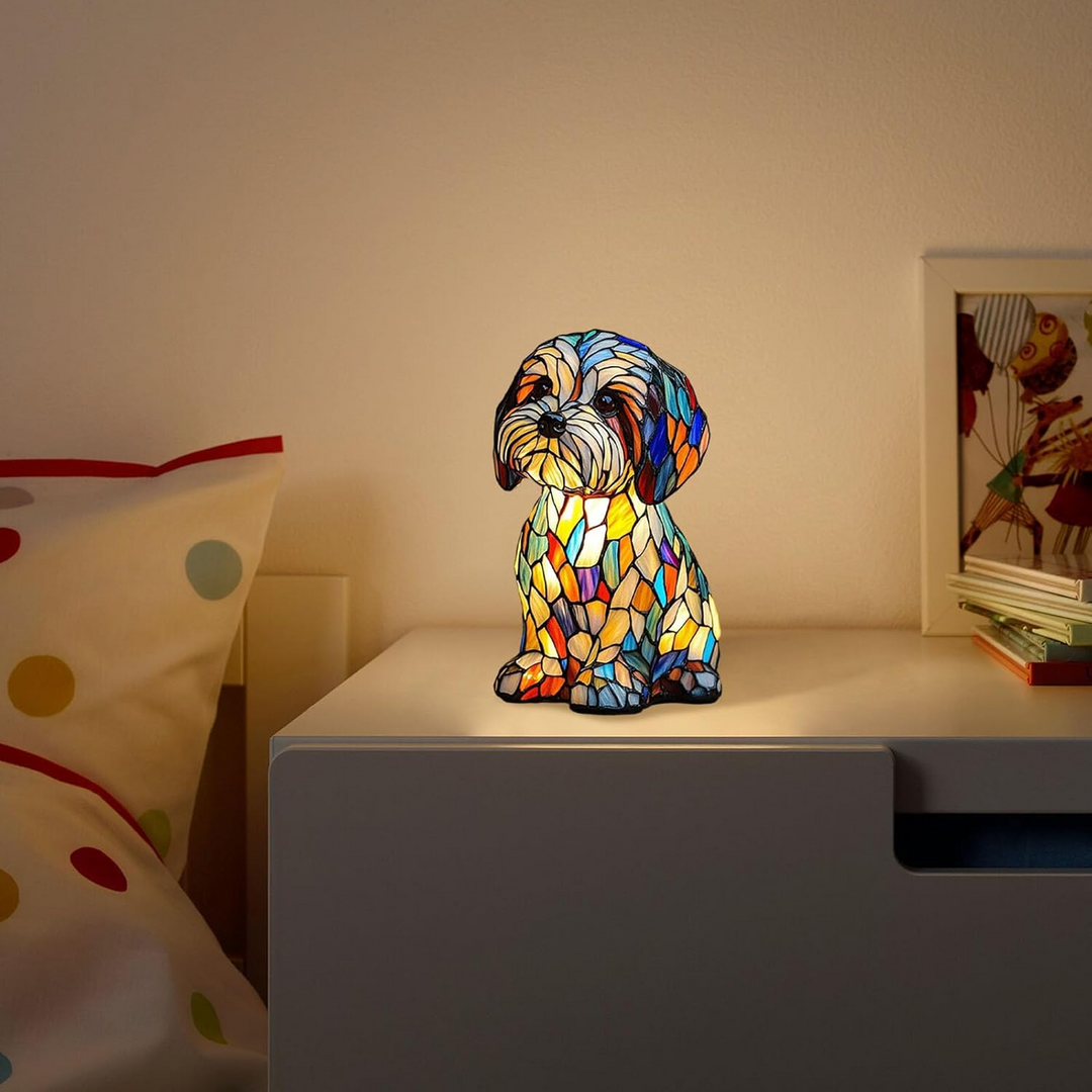 Alsidig hundelampe med blødt ambient lys. Fungerer som bordlampe, natlampe og dekorationslampe.