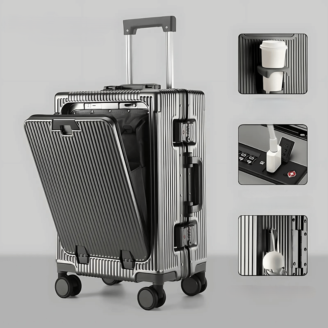 Smart Manhattan Pro håndbagage kuffert i sølv, designet til den moderne rejsende med mange funktioner.