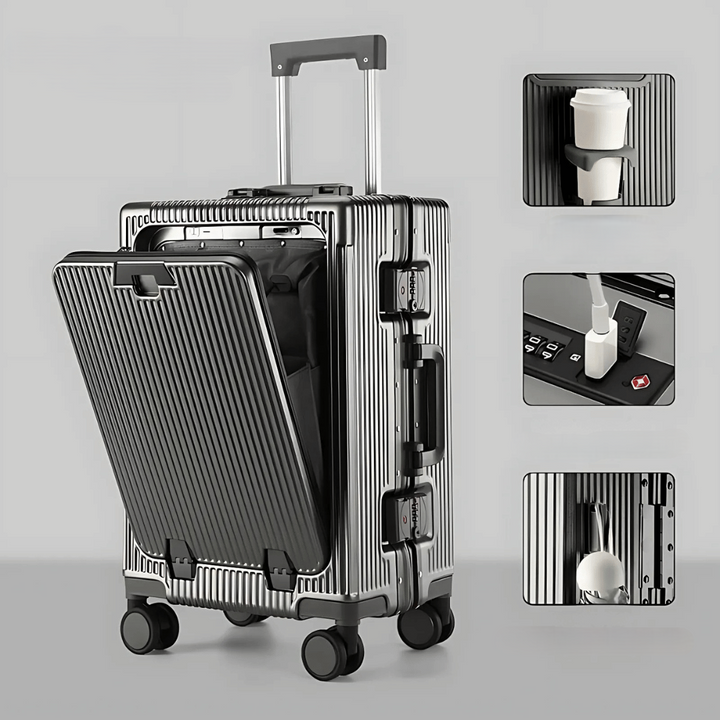 Smart Manhattan Pro håndbagage kuffert i sølv, designet til den moderne rejsende med mange funktioner.