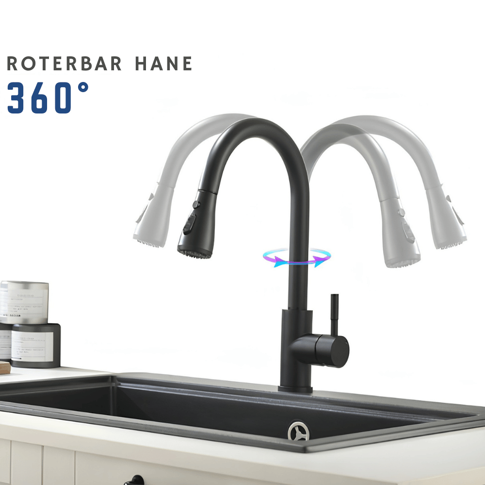 Sølvfarvet SmartFlow berøringsfrit køkkenarmatur med sensor, forbedrer hygiejnen og gør hverdagen nemmere.