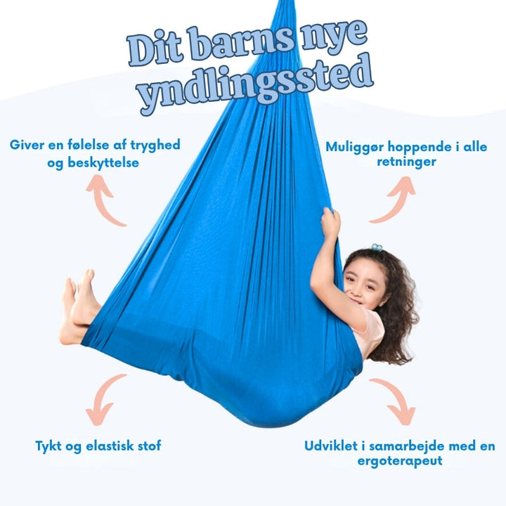 Terapeutisk sansegynge til børn, fremmer ro, fokus og sensorisk integration for udvikling.