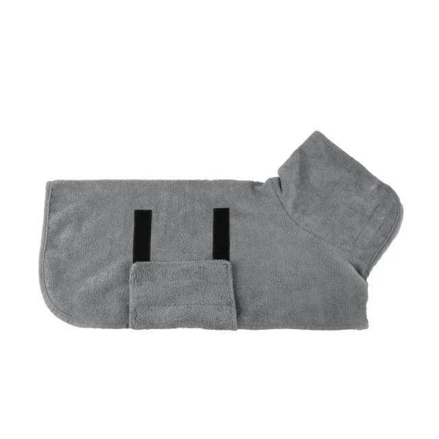 Meget absorberende hundebadekåbe i mikrofiber i blå, brun, gul, grå eller grøn, perfekt til våde hunde.