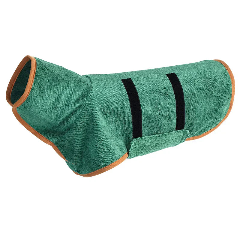 Meget absorberende hundebadekåbe i mikrofiber i blå, brun, gul, grå eller grøn, perfekt til våde hunde.