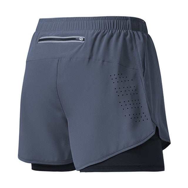 Herre hurtigtørrende løbeshorts, lette, åndbare, med mesh-paneler og lynlåslomme, ideelle til sport.
