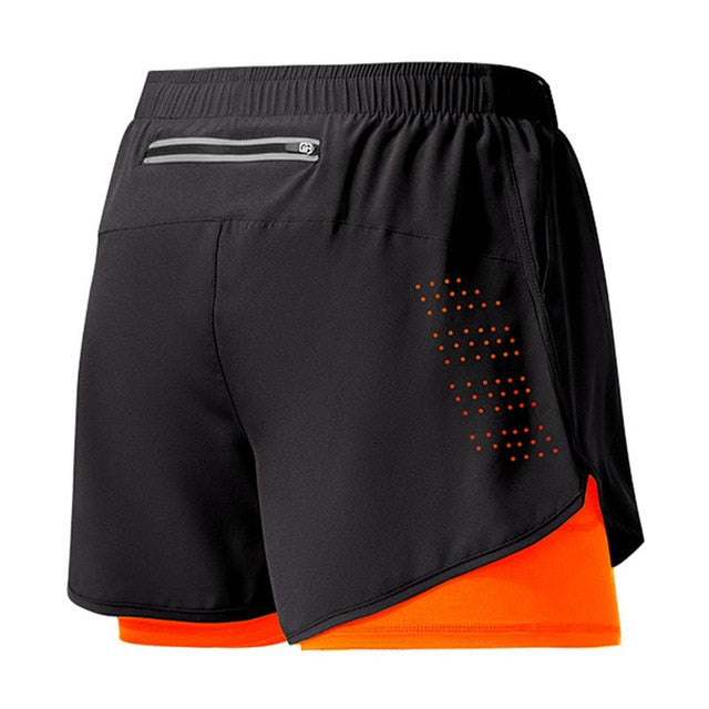 Herre hurtigtørrende løbeshorts, lette, åndbare, med mesh-paneler og lynlåslomme, ideelle til sport.