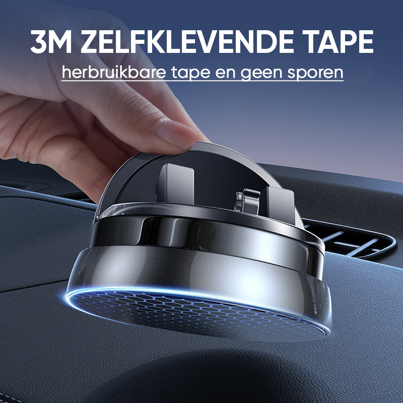 Sort 360° mobilholder til bil, fleksibel, sikker, med skridsikker base og universal kompatibilitet.
