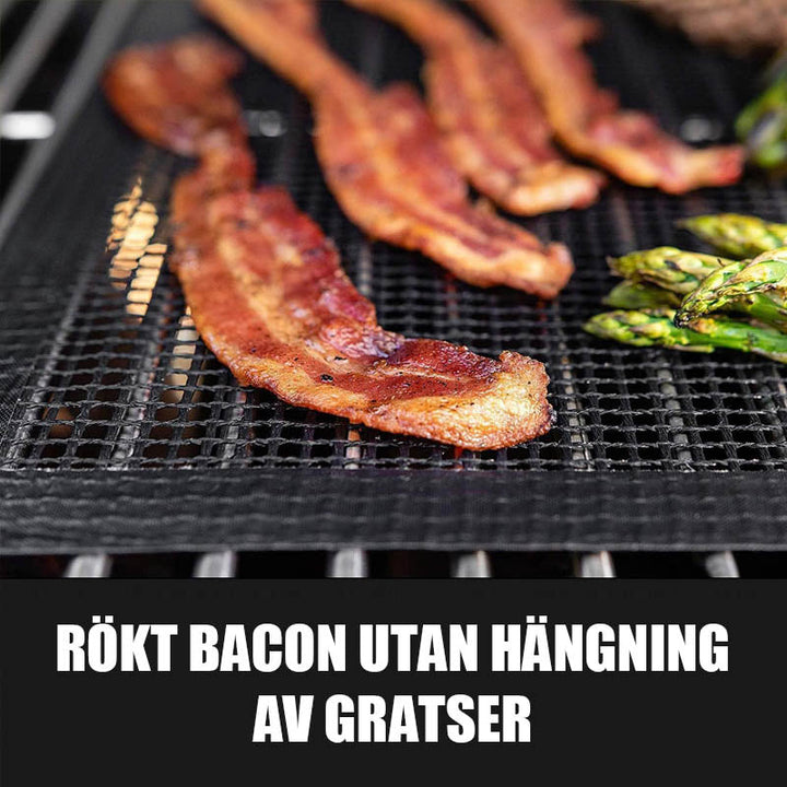 Sort antihaft grillmåtte til let og sund grillning af diverse madvarer.