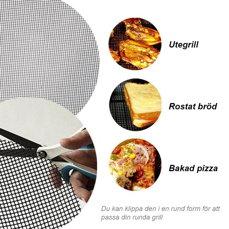 Den sorte antihaft grillmåtte beskytter mod fastbrændt mad og sikrer nem rengøring.