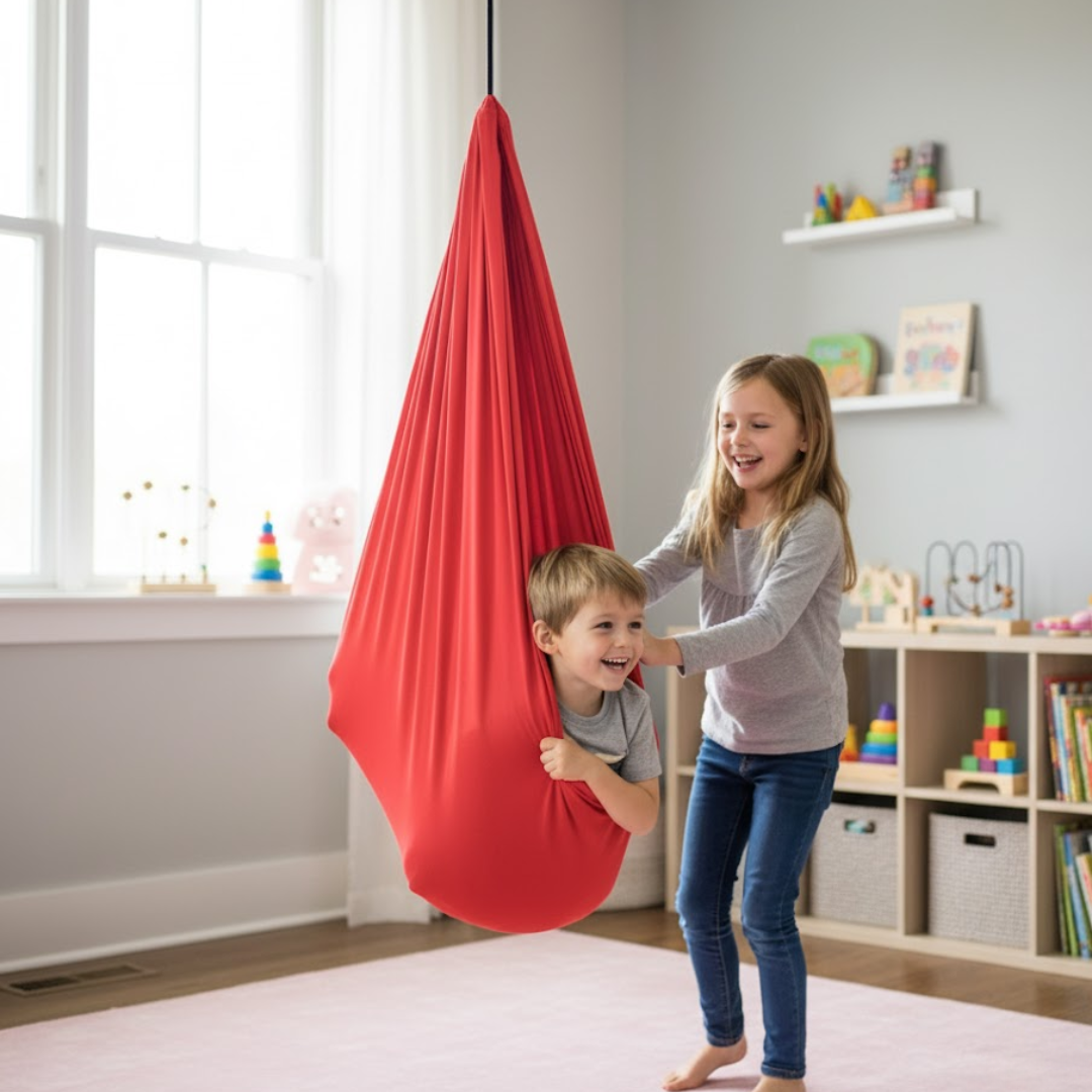 Komfortabel sensorisk gynge til børn, perfekt til afslapning og tryghed i hjemmet.