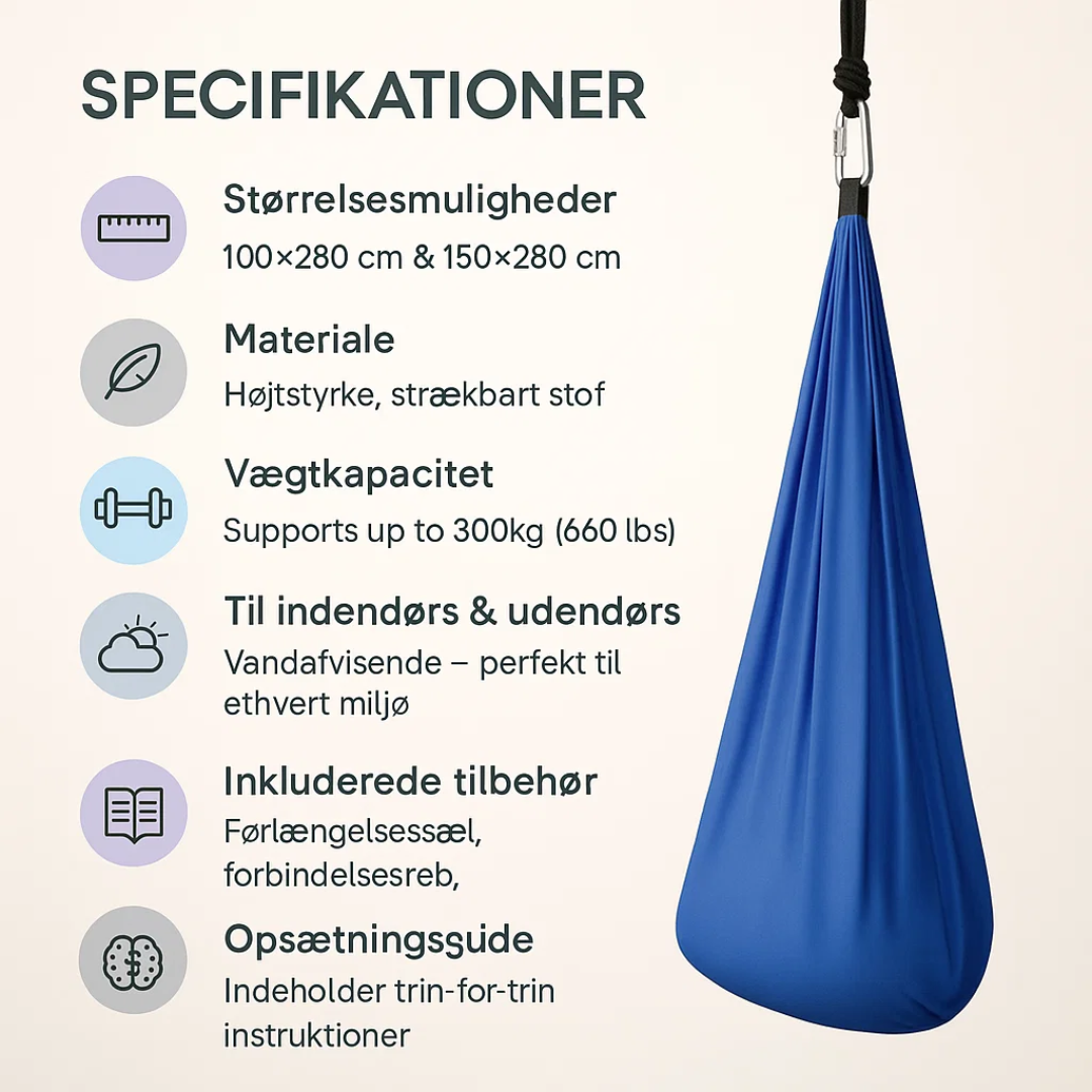 Effektivt autismeværktøj: Sensorisk terapisving/sansegynge til ro og velvære, for børn som voksne, inde som ude.