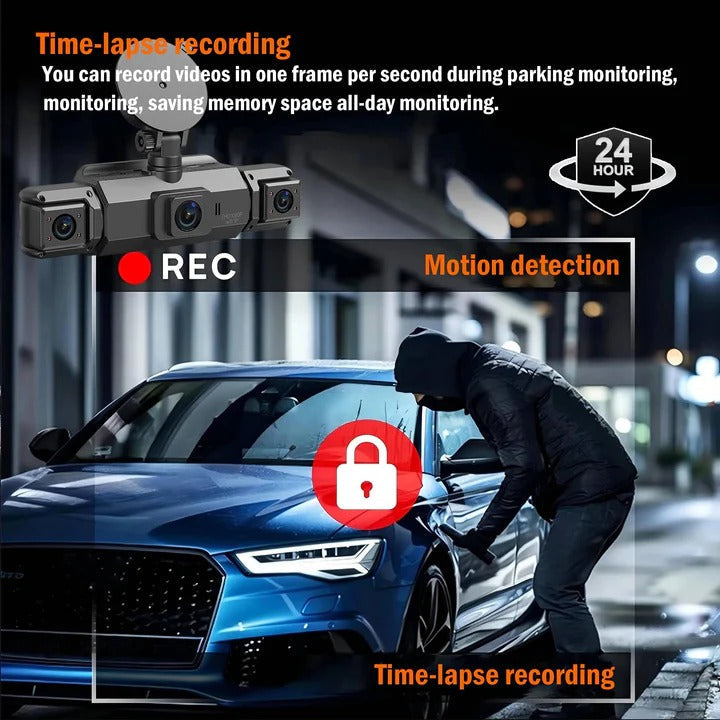 SentinelView 360° dashcam med robust design, der passer perfekt ind i bilens interiør.
