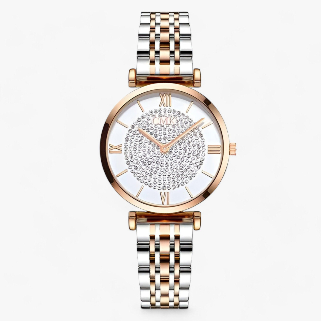 Luksuriøst damearmbåndsur i sølv og guld, elegant og stilfuldt, ideelt til ethvert outfit. Høj kvalitet, minimalistisk ur.
