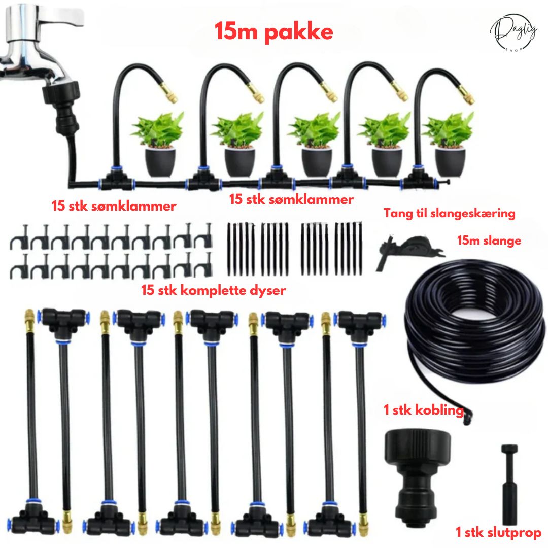 Fleksibelt drypvandingssystem tilpasset enhver have og dens planter.