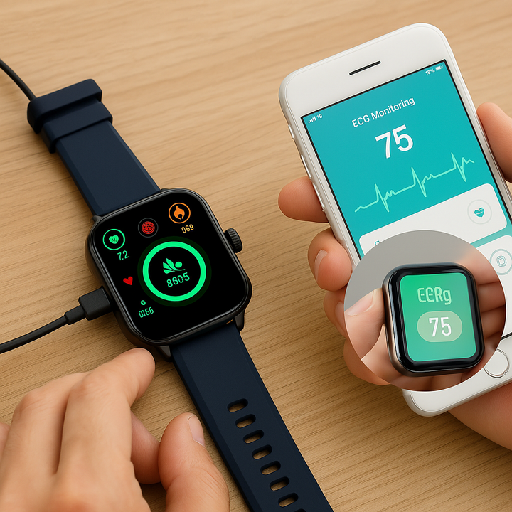 Smartwatch med 1,4 tommer HD-touchskærm, EKG, blodtryk og hjertefrekvensmåling, ideel til sundhed og fitness