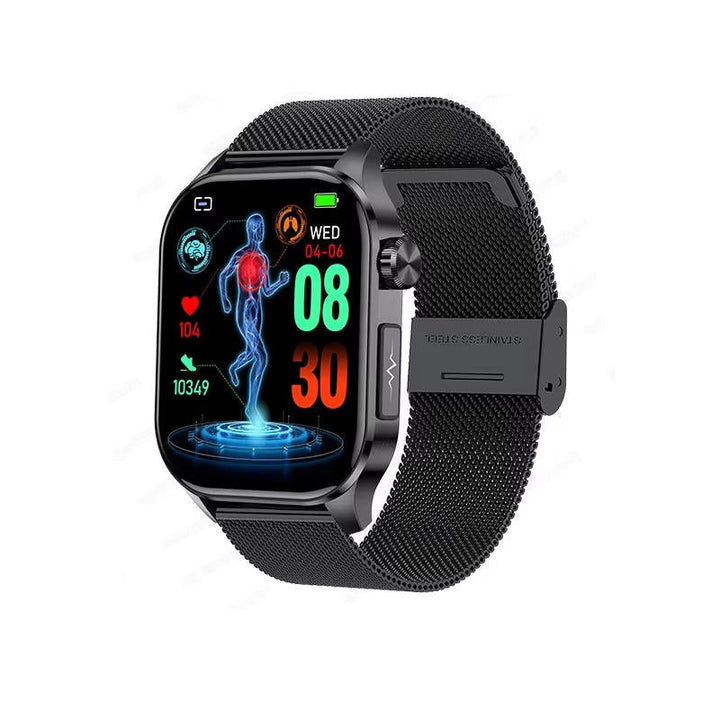 Senior smartwatch med brugervenlig touchskærm. Nem navigation til blodtryk, glukose og SOS-funktion for ældre.