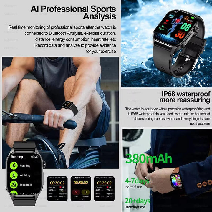 Senior smartwatch på håndleddet. Nem sundhedsovervågning med blodtryks- og glukosemåler for ældre.